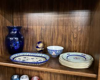 Cobalt Blue Vase - Cobalt Blue Ceramic Egg Trinket Box - Arita Ware Tea Bowl - Oval Pottery Dish - Adams Calyx Ware Plates