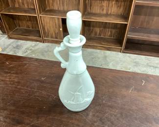 White Milk Glass Delft Style Decanter