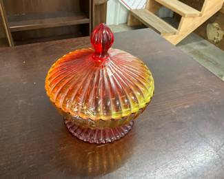 Orange Ombre Carnival Glass Candy Dish