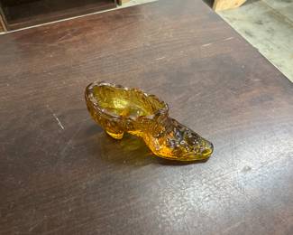 Amber Glass Slipper Possibly Fenton