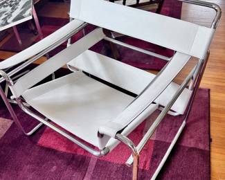 WHITE LEATHER STRAPS AND CHROME TUBULAR FRAME MID CENTURY CHAIR WASSILY