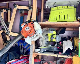 RIDGID MITER SAW, STIHL BLOWER, RYOBI TABLE SAW, RYOBI CHOP SAW ....