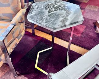 Hexagon marble top chrome tables (2)