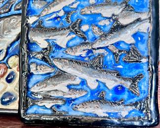 Fish hand painted ceramic tiles