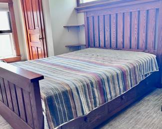 Amish made queen size bed with drawers on either side