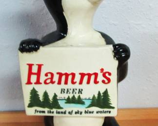 RARE VINTAGE 1950's RED WING POTTERY VINTAGE HAMM'S BEER BEAR COIN BANK
