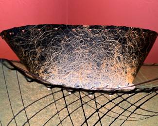 1950’s metal Atomic table lamp with large vintage fiberglass shade