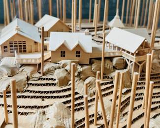 Unique 3-D Architectural rendering in wood and glass display case