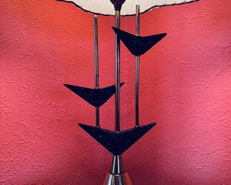 1950’s metal Atomic table lamp with large vintage fiberglass shade