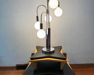 Mid Century Modern Laurel chrome 5 bulb waterfall lamp and very cool 50’s Atomic two-tier side table