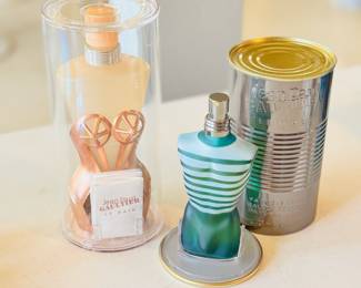 Vintage Jean Paul Gaultier Le Bain (empty) and Le Male cologne (3/4 full), both with original packaging