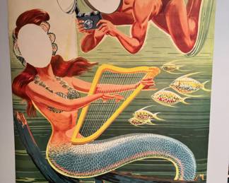 1950’s Sylvania Electric 2-sided photo prop poster, featuring a mermaid on one side and pirates on the other (not photographed)