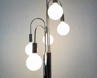 Mid Century Modern Laurel chrome 5 bulb waterfall lamp and very cool 50’s Atomic two-tier side table