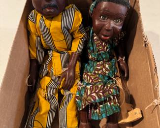 Antique wood carved African marionettes