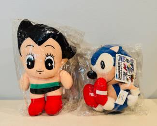 New In Original Packing vintage Astro Boy and Sonic the Hedgehog plush toys