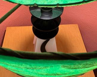 Incredible 1950’s Moss Lighting Co. black & white acrylic table lamp with large vintage green & black fiberglass shade