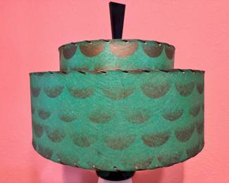 Incredible 1950’s Moss Lighting Co. black & white acrylic table lamp with large vintage green & black fiberglass shade