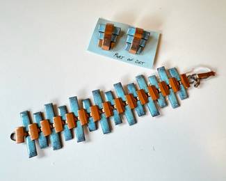 Cool and unique vintage enamel copper bracelet and earring set