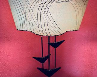 1950’s metal Atomic table lamp with large vintage fiberglass shade
