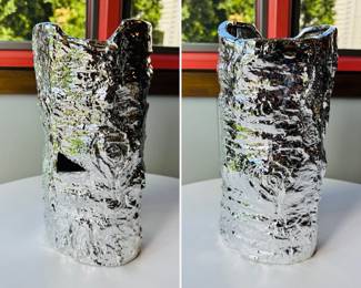 Unique vintage chrome glazed ceramic ‘Birch’ vase