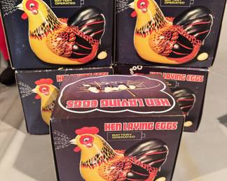 Vintage tin litho Hen Laying Eggs toys with original boxes