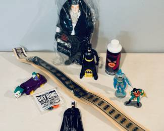 Vintage Batman items, including a Never Used ‘Film Ties’ necktie and 1991 Topps Batman bubble gum dispenser