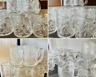 There is a very large selection of vintage McDonald’s and Burger King glass character mugs featuring Batman, Robin, Joker, Flintstones and more