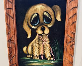 Vintage kitsch Sad Puppy velvet painting