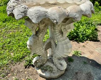 Vintage Mid Century Coastal Seahorse bird bath