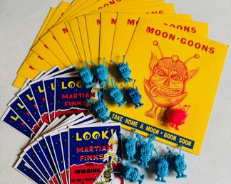 1965 Rat Fink Martian ring charms, vending machine displays and display cards. These will all be sold as a set
