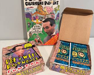 Extremely Rare 1987 Pee-Wee’s Playhouse Colorforms Play set and two 1988 full boxes of Never Opened Pee-Wee’s Playhouse Fun Pak that include cards, tattoos, stickers and a wiggle toy