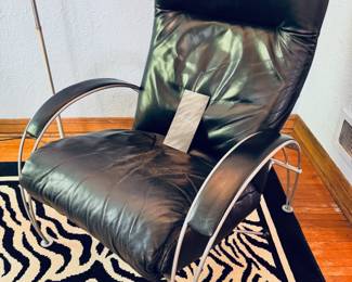 Vintage black leather and metal ‘Billy’ Recliner by Lafer, Brazil