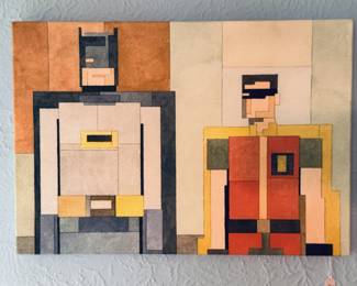 Adam Lister ‘Batman & Robin’ 8-bit pixelated watercolor print on canvas