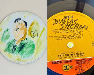 Unique original art painted on vinyl records by Douglas Sheran