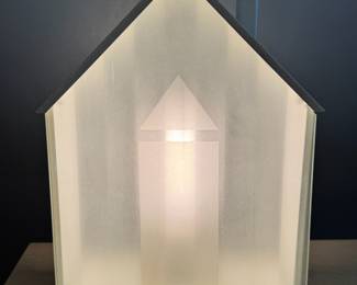 Vintage metal and glass house table lamp