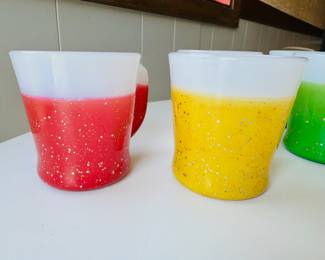 Set of 6 vintage Fire King Glamalite rubber coated glitter coffee mugs