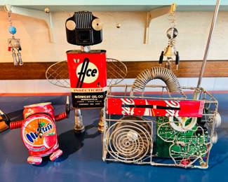 Unique and whimsical robot, clock and radio. Both the clock and radio are in working order!