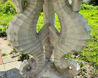 Vintage Mid Century Coastal Seahorse bird bath