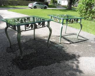 2 Ornate Metal with Glass Top Patio Tables