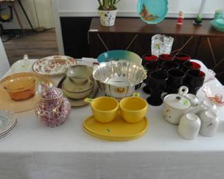 Silver Plate Bowl, Ruby Glasses, etc.