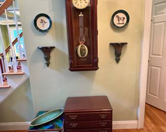 Sligh Clock, Georges Briard Table & Drexel Chest