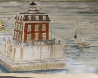 Watercolor Painting of New London Ledge Lighthouse