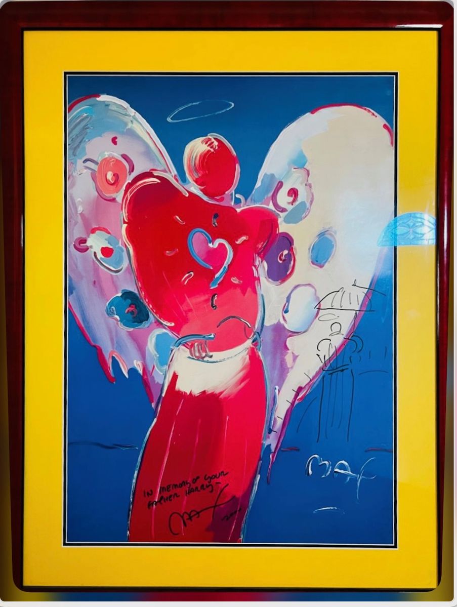 Peter Max, Angel with Heart, framed, glazed, signed and with a original drawing Make an appointment NOW! Contact numbers are under this sales description area.