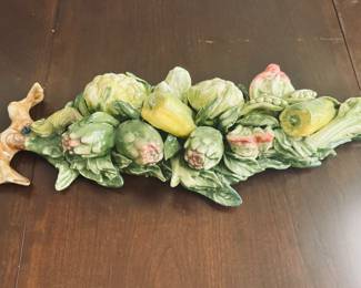 Large tabletop majolica piece made up of vegetabled