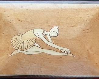 Regue music box with inlay ballerina on top, box plays Edleweiss