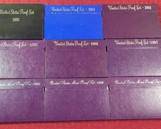 9 US Proof Sets - 1982-1990