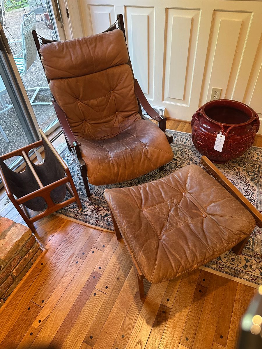 MCM Leather Hunter Lounge Chair and Ottoman