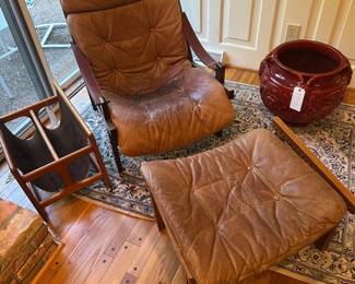 MCM Leather Hunter Lounge Chair and Ottoman