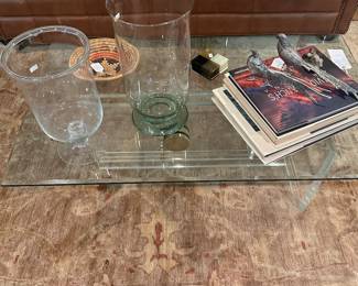 Vintage Glass Top Coffee Table with Lucite Base