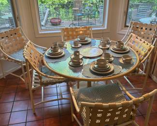 Tropitone Metal Framed Chairs and glass Too Table